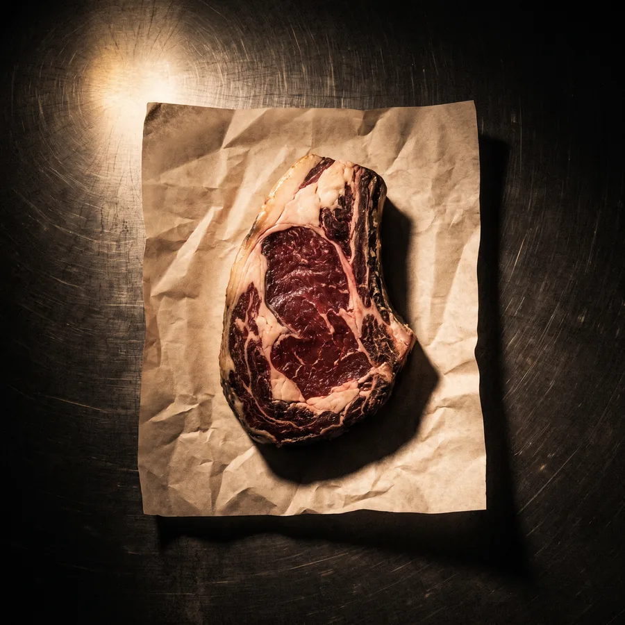 Rohes gereiftes Steak auf Metzgerpapier
